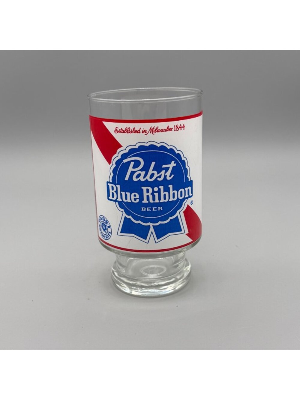 Pabst Blue Ribbon Logo 6.75" Large Pedestal Beer Glass Tumbler